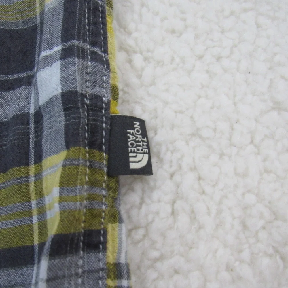The North Face‎ Shirt Men Large Yellow Black Plaid Hiker Camp Outdoors Slim Fit
